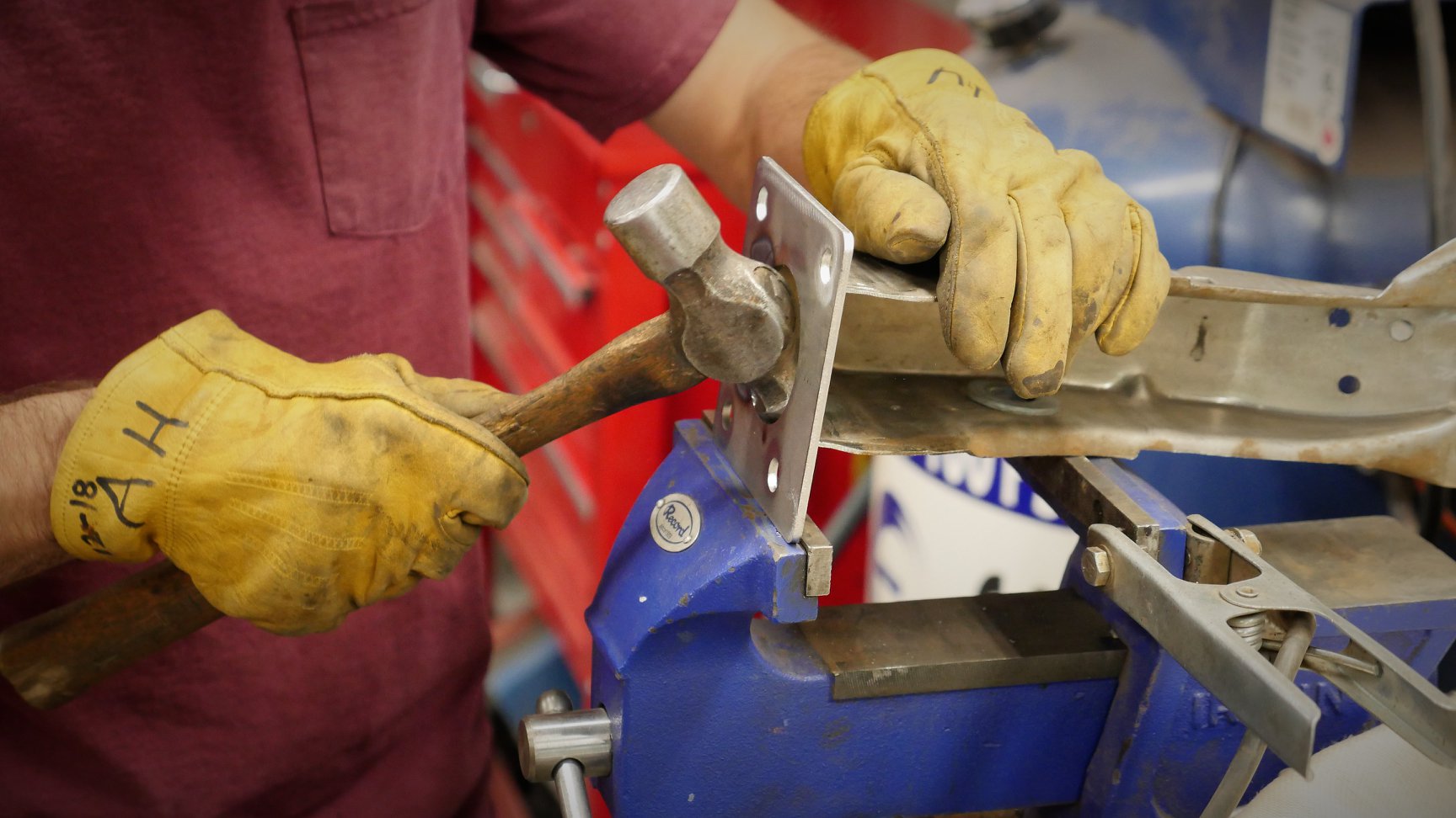 The pedal bracket requires some reshaping with a hammer before final welding.