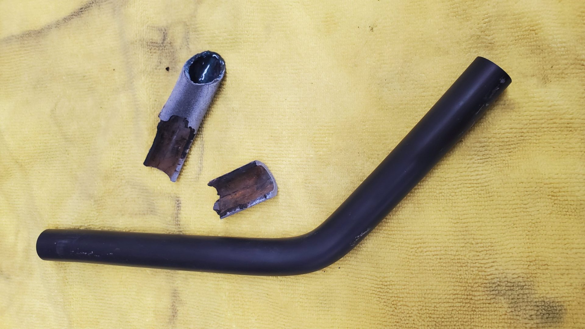 Old, rotten cowl drain tube vs. new