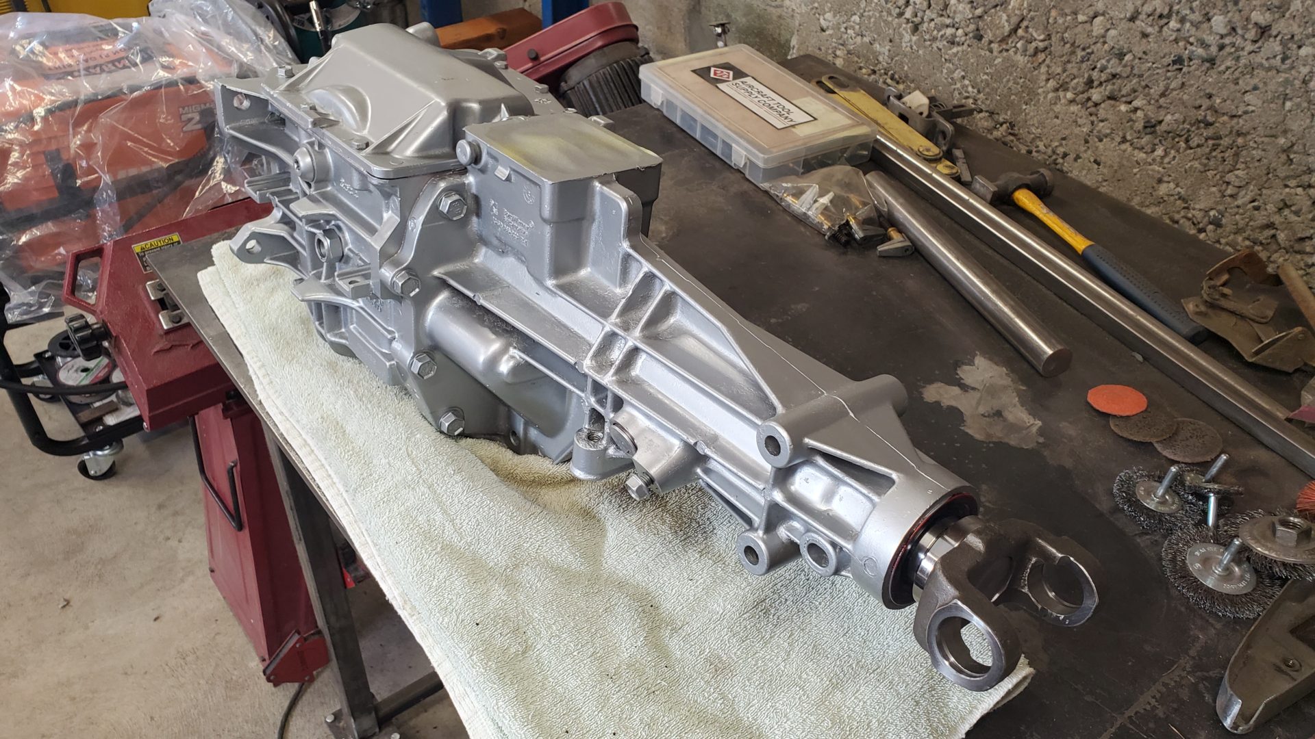 Reassembled T-5 Transmission with some 'cast aluminum' paint for looks