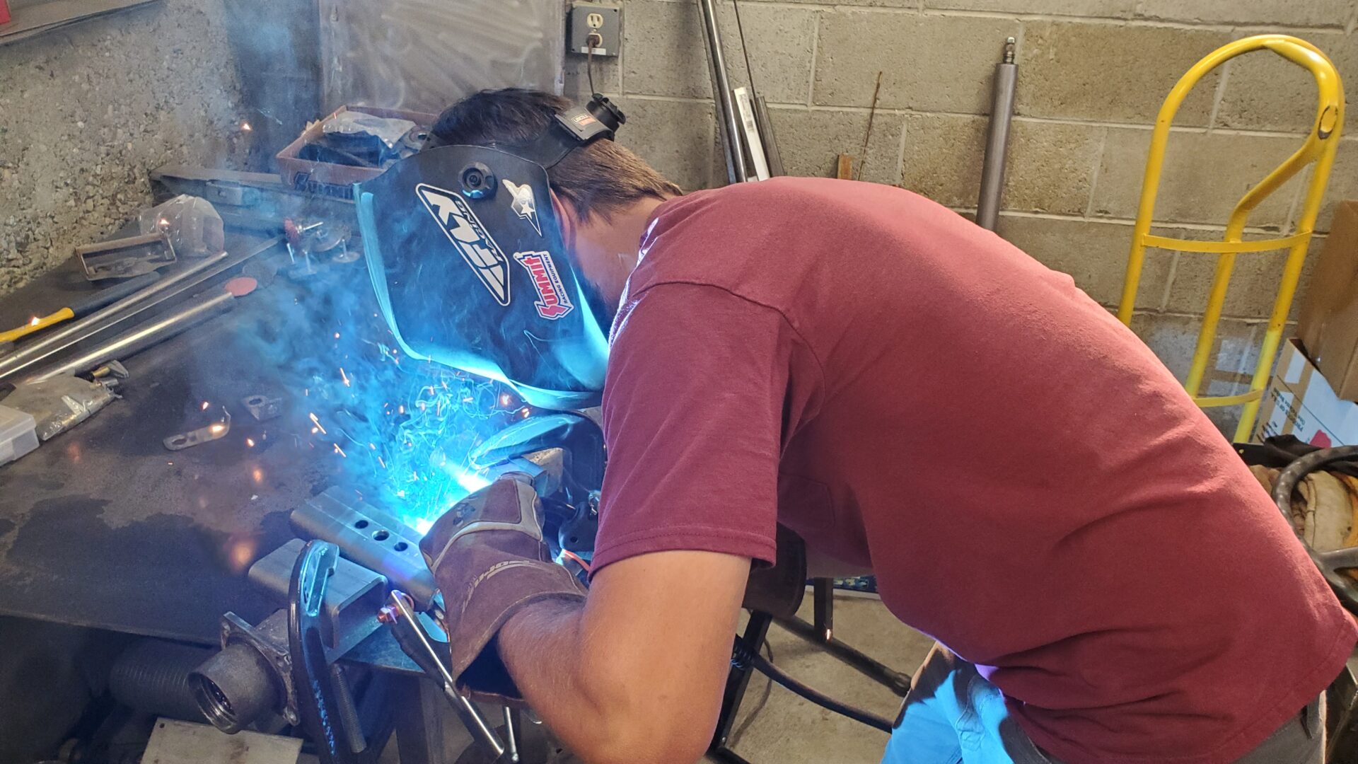 After the pinion angle was set, the spring perches were permanently welded to the axle housing.